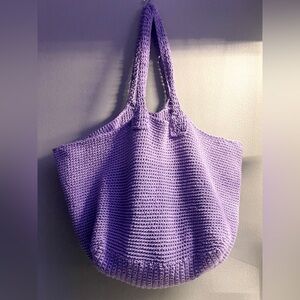 XL wool farmers market boho crochet shoulder bag soft knit lavender periwinkle